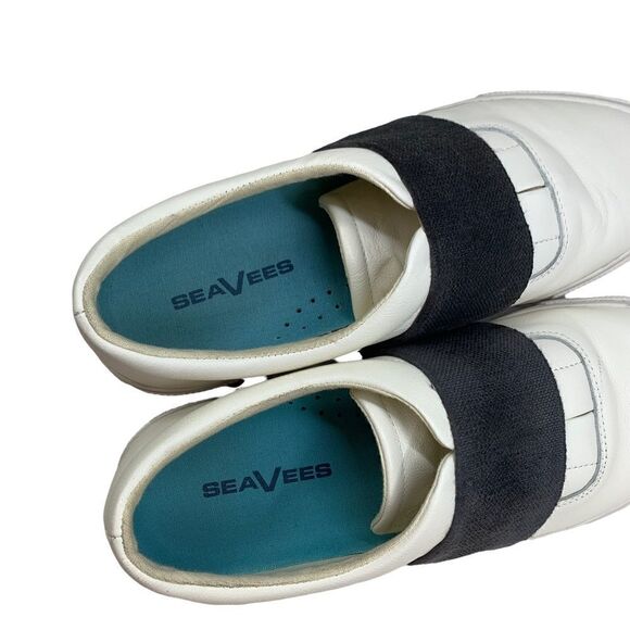 SeaVees Farris White Leather Slip-On Sneakers 12 Gray Contrast Band - Picture 7 of 11